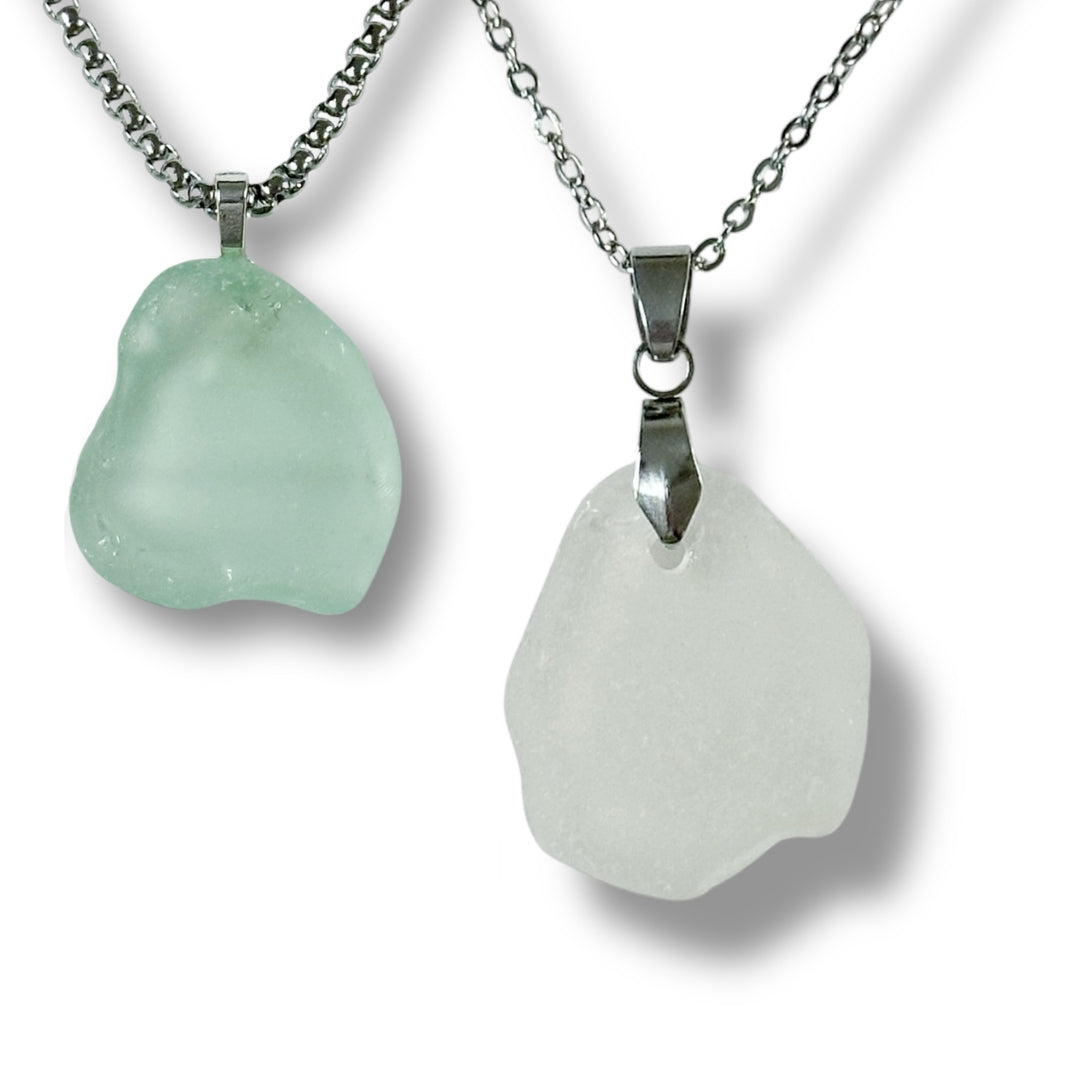 Glow Sea Glass Necklaces on silver chain
